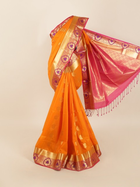 

Pothys Orange & Gold-Toned Woven Design Silk Blend Saree