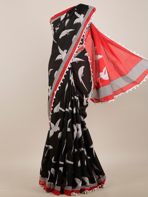 

Pothys Black & Red Printed Cotton Blend Saree