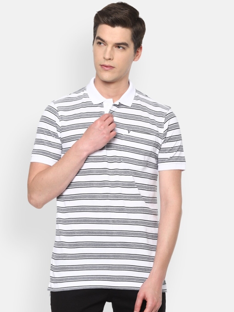 

Van Heusen Sport Men Grey & White Striped Polo Collar Cotton T-shirt