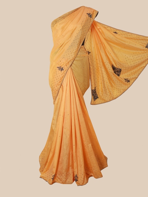 

Pothys Peach-Coloured & Green Embellished Beads and Stones Art Silk Saree