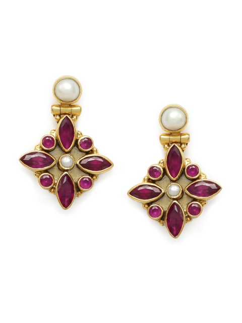 

Fabindia Gold-Toned & Pink Floral Drop Earrings