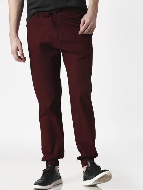 

Bewakoof Men Burgundy Solid Cotton Joggers