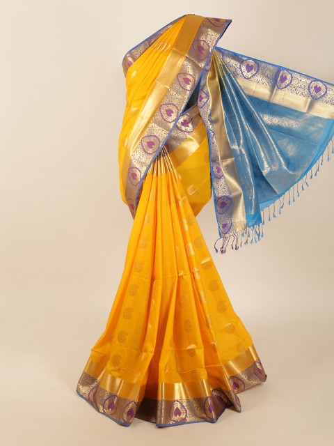 

Pothys Yellow & Blue Woven Design Zari Silk Blend Saree