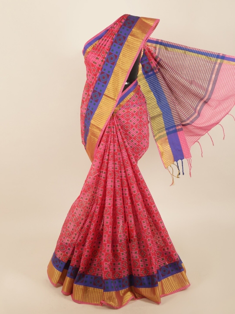 

Pothys Pink & Blue Cotton Blend Saree