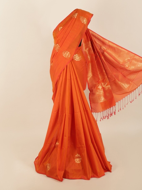 

Pothys Orange & Gold-Toned Woven Design Silk Blend Saree
