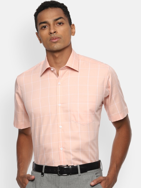 

Van Heusen Men Peach Windowpane Checked Formal Shirt