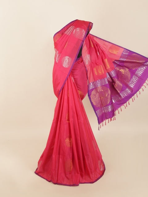 

Pothys Pink & Purple Ethnic Motifs Zari Silk Blend Saree