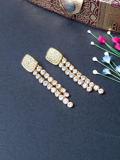 

Golden Peacock Gold-Toned Contemporary Drop Earrings