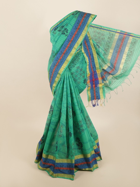 

Pothys Green & Blue Floral Saree