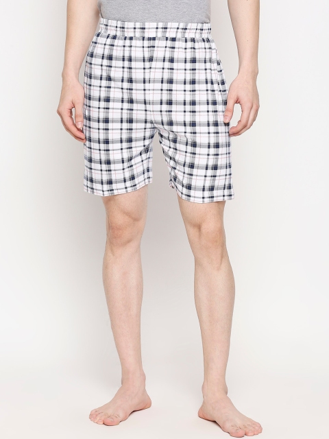 

FiTZ Men White Checked Mid-Rise Lounge Shorts