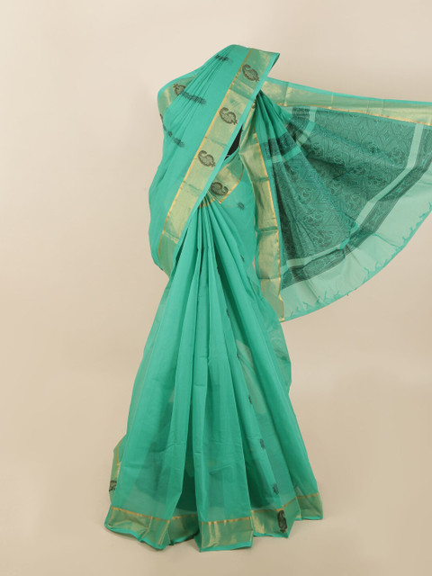 

Pothys Green & Black Ethnic Motifs Zari Saree