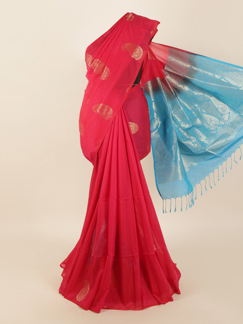 

Pothys Pink & Blue Woven Design Silk Blend Saree