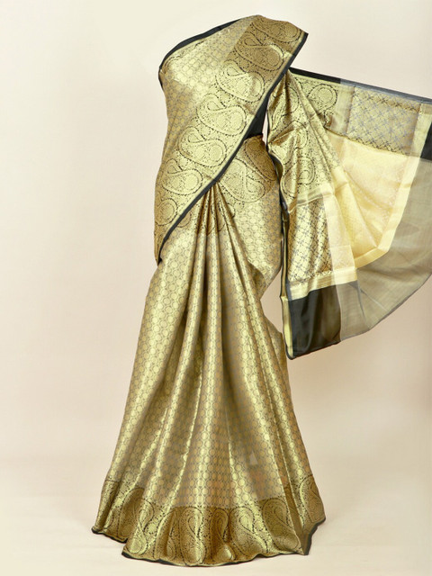 

Pothys Gold-Toned & Black Woven Design Art Silk Banarasi Saree