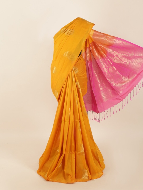

Pothys Yellow & Pink Bagh Zari Silk Blend Saree