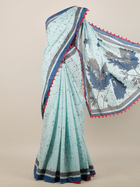 

Pothys Blue & Grey Batik Printed Cotton Blend Saree
