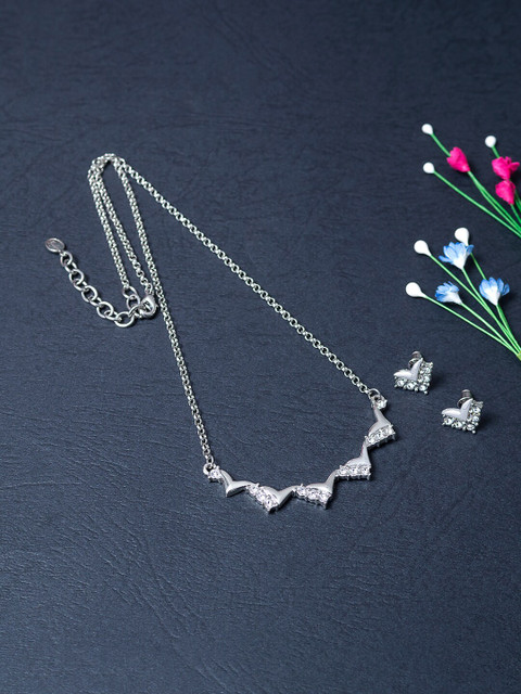 

Golden Peacock Silver-Toned & White Stone-Studded Jewellery Set