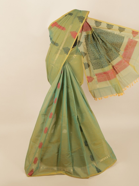 

Pothys Green & Red Ethnic Motifs Zari Saree