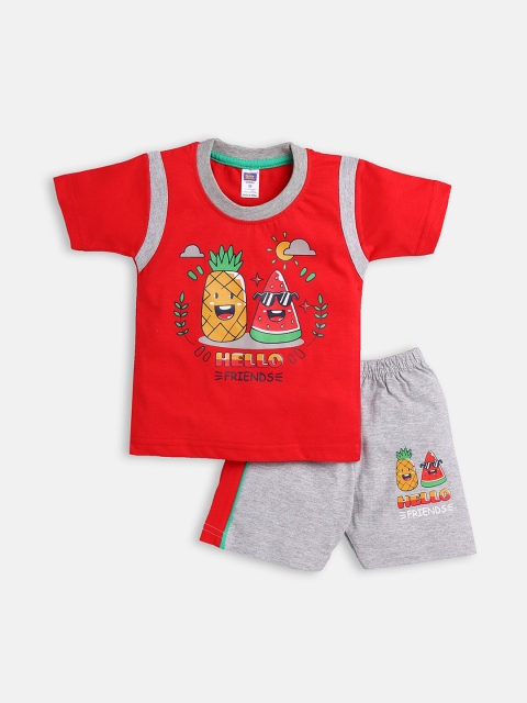 

Nottie Planet Boys Red & Grey Printed T-shirt with Shorts