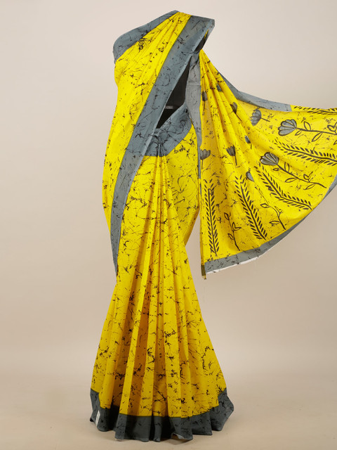 

Pothys Yellow & Grey Batik Print Saree