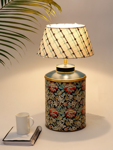 

Fabindia White & Black Printed Contemporary Bedside Standard Table Lamp