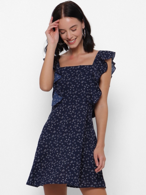 

FOREVER 21 Women Blue Floral Printed Mini Dress