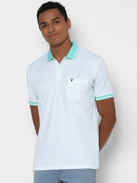 

Allen Solly Men White Green Printed Polo Collar Pure Cotton T-shirt