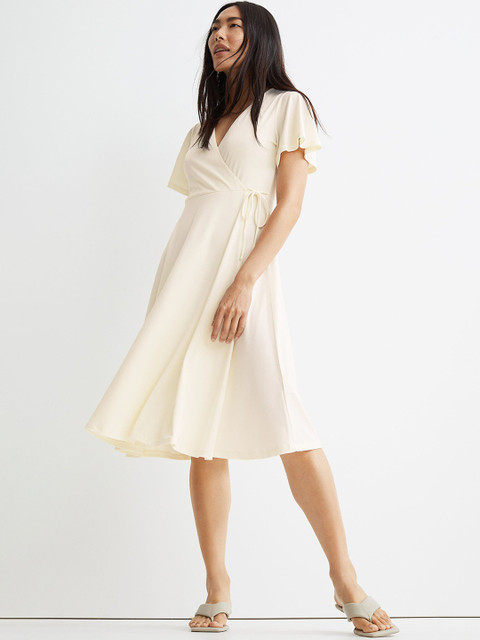 

H&M Women Off White Solid Butterfly Sleeved Dress