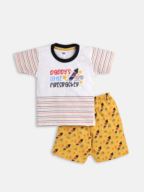 

Nottie Planet Boys Mustard & White Printed T-shirt with Shorts