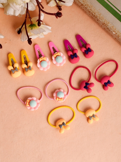 

Silvermerc Designs Girls Yellow & Pink 12 Pc Embellished Hair Accessory Set