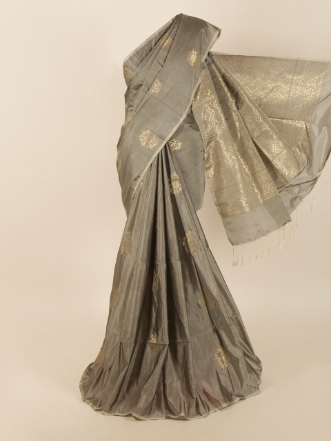 

Pothys Grey & Gold-Toned Ethnic Motifs Zari Silk Blend Saree