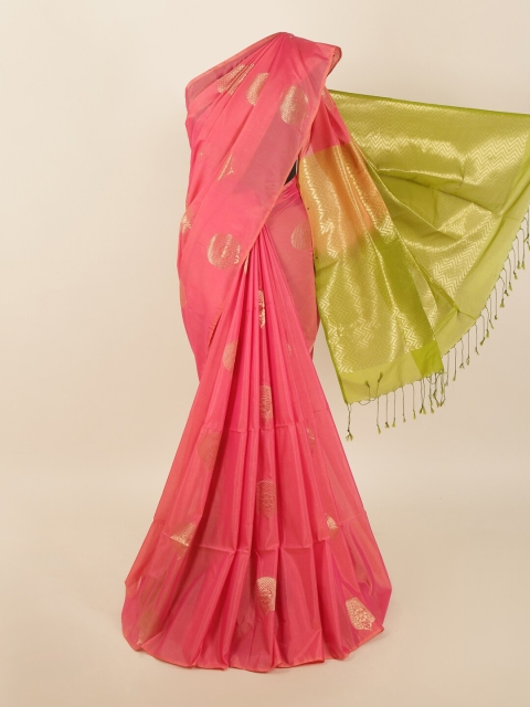 Pothys Pink & Green Ethnic Motifs Zari Silk Blend Saree