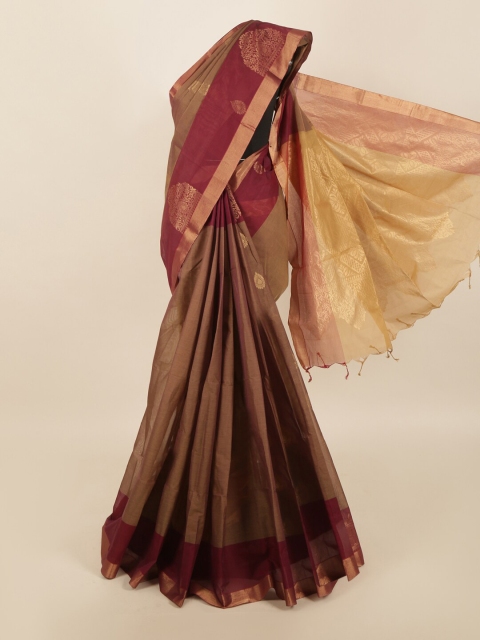 Pothys Brown & Gold-Toned Woven Design Zari Saree