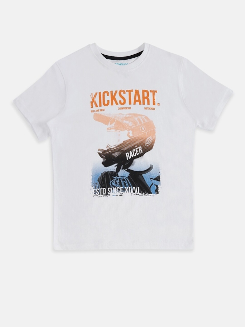 

Pantaloons Junior Boys White Biker Printed T-shirt