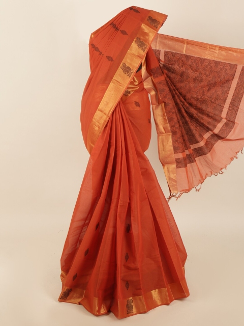 

Pothys Orange & Grey Floral Saree
