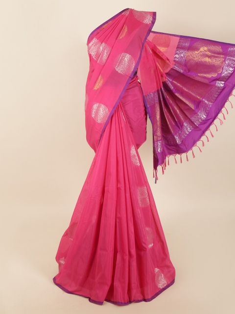 

Pothys Pink & Purple Ethnic Motifs Zari Silk Blend Saree