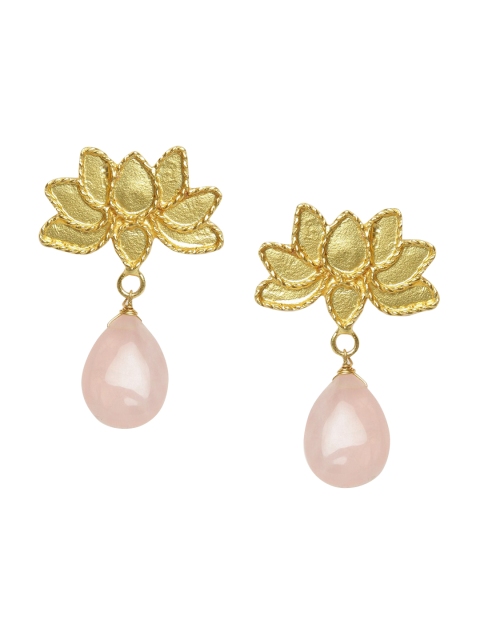 

Fabindia Pink & Gold-Toned Floral Drop Earrings