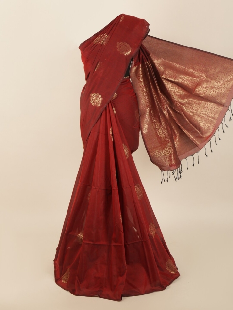 

Pothys Maroon & Gold-Toned Ethnic Motifs Zari Silk Blend Saree