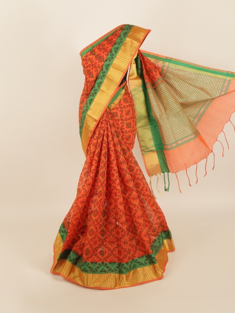 

Pothys Orange & Green Floral Saree