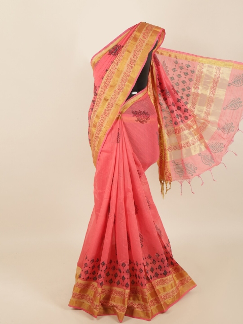 

Pothys Pink & Red Floral Zari Saree