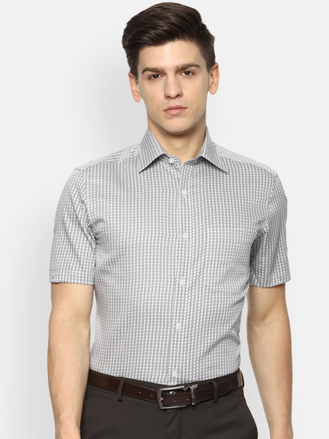

Louis Philippe Men Grey Micro Checks Checked Casual Shirt