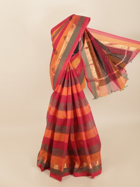 

Pothys Orange & Grey Striped Saree