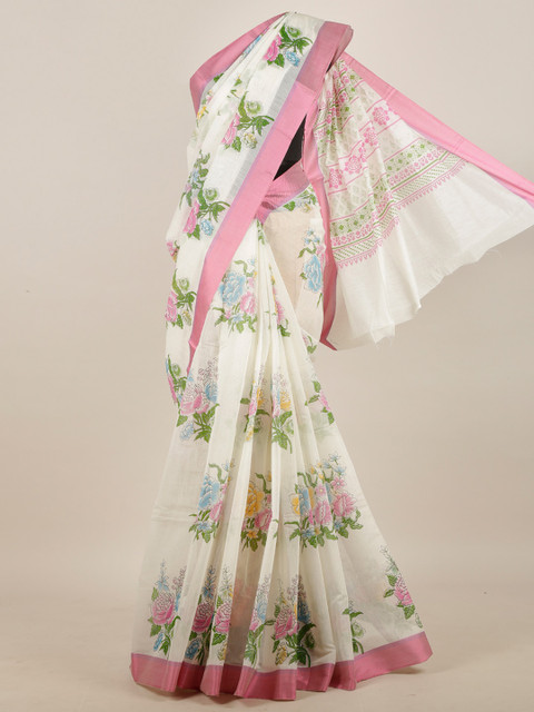 

Pothys White & Pink Floral Saree