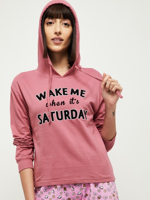 

max Women Pink Printed Hooded Sweatshirt