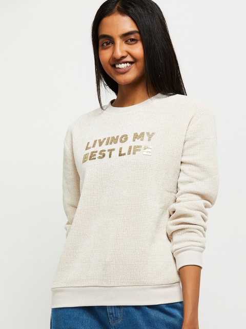 

max Women Off White Printed Typography Pullover