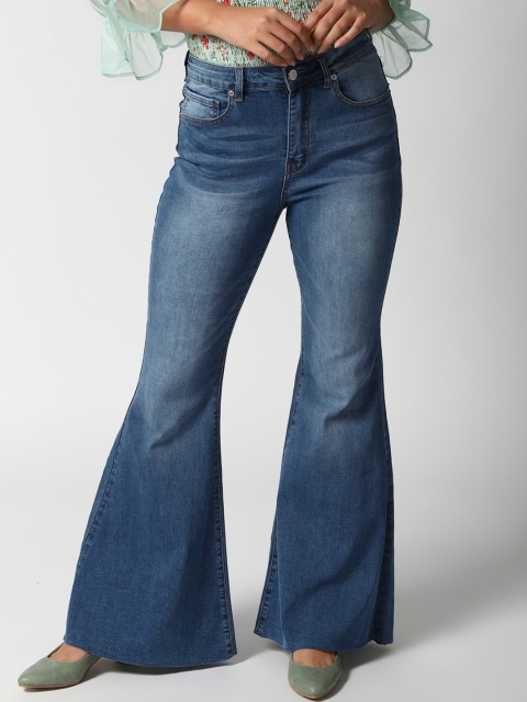 

FOREVER 21 Women Blue High-Rise Light Fade Jeans