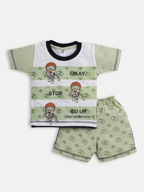 

Nottie Planet Boys Green & Black Printed T-shirt with Shorts