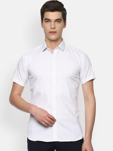 

V Dot Men White Skinny Fit Printed Casual Shirt