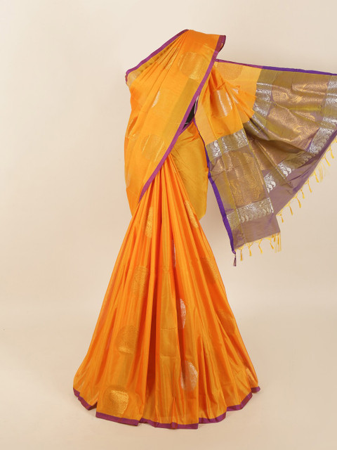 

Pothys Orange & Purple Woven Design Zari Silk Blend Saree