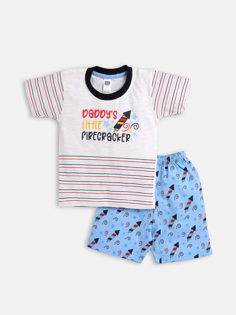 

Nottie Planet Boys Blue & White Printed T-shirt with Shorts