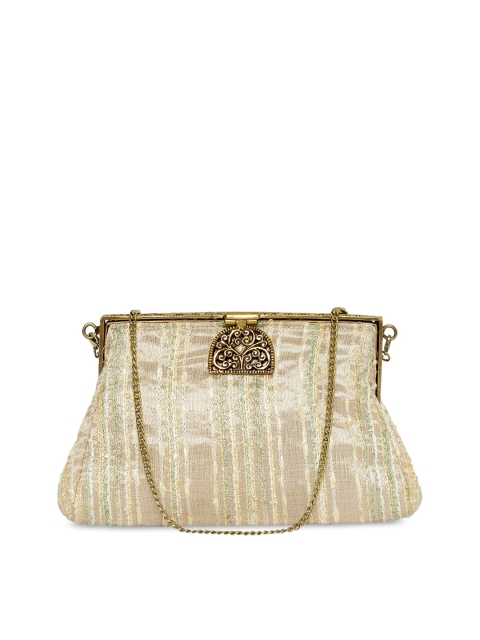 Fabindia Gold-Toned Striped Purse Clutch